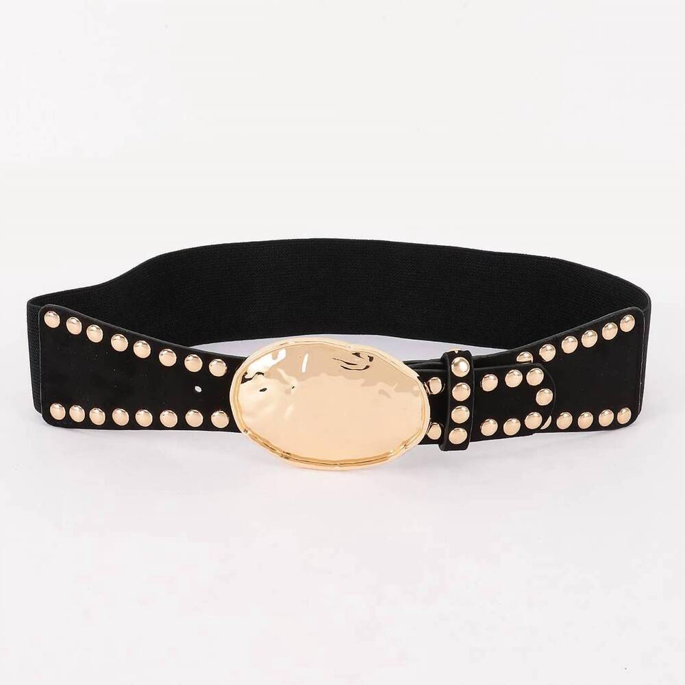 NEW 3AM BY H&D ACCESSORIES women's studded faux suede elastic belt in black